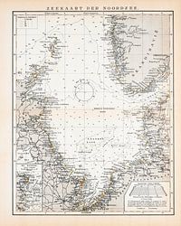 North Sea, sea chart. Vintage map ca. 1900