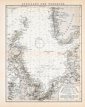 Mer du Nord, carte marine. Carte d'époque vers 1900
