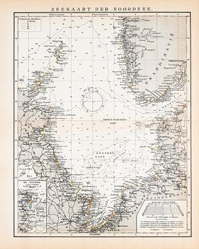 Mer du Nord, carte marine. Carte d'époque vers 1900 sur Studio Wunderkammer