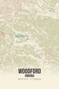 Vintage landkaart van Woodford (Virginia), USA. van Rezona