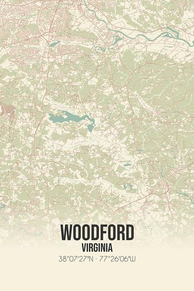 Alte Karte von Woodford (Virginia), USA. von Ortsdrucke