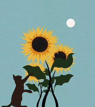 Katze und Sonnenblumen im Garten von RickyAP