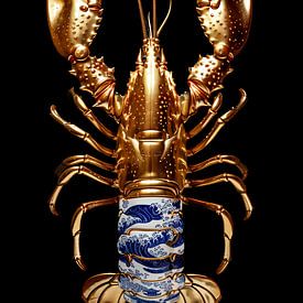 Lobster Luxe Noir – Goldener Hummer mit Delfter Blau von Marianne Ottemann - OTTI