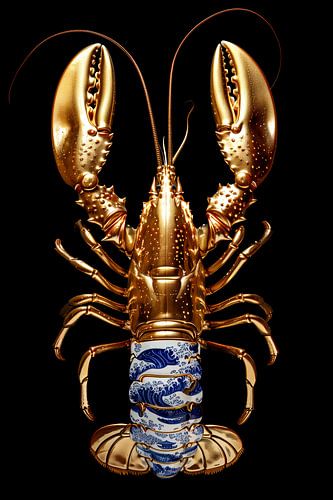 Lobster Luxe Noir – Golden Lobster with Delft Blue by Marianne Ottemann - OTTI