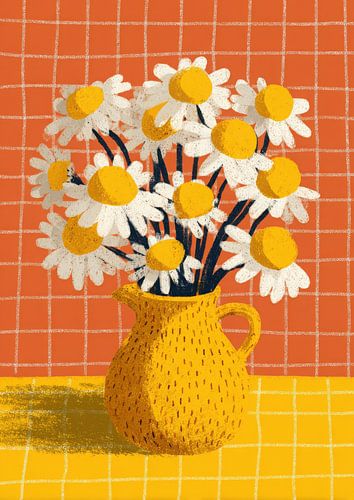 Gouache bloemen in gele vaas