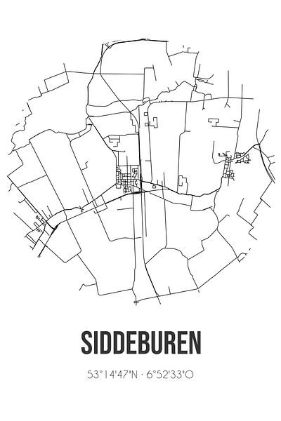 Siddeburen (Groningen) | Map | Black and White by Prints of Place