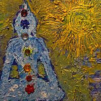Buddha in the sun with the seven chakras