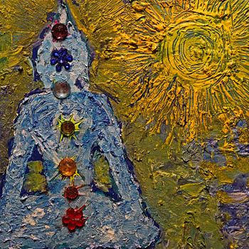 Boeddha in de zon met de zeven chakra's