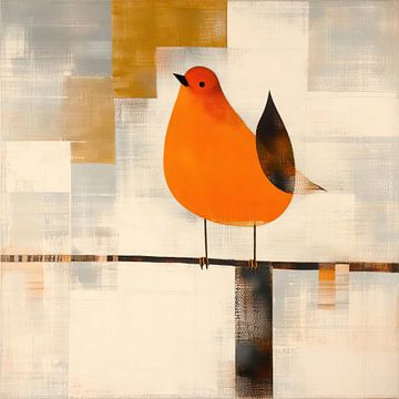 Orange Animal | Bird on Branch by ARTEO Paintings