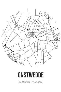 Onstwedde (Groningen) | Landkaart | Zwart-wit van MijnStadsPoster