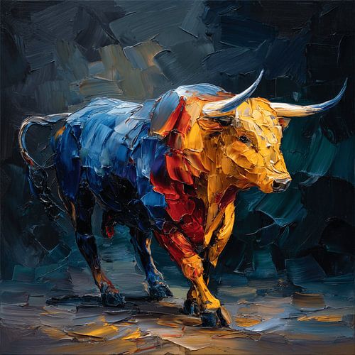 Ausdrucksstarkes Stierporträt im abstrakten Malstil #2
