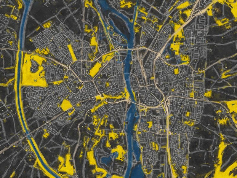 City map Maastricht | Ivory Eclipse | Black and Yellow by Map Art Studio