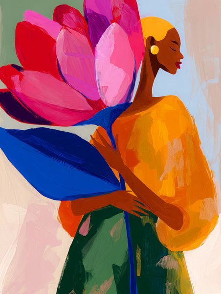 Woman with large flower - vibrant and colourful illustration of strength and beauty by But First Framing