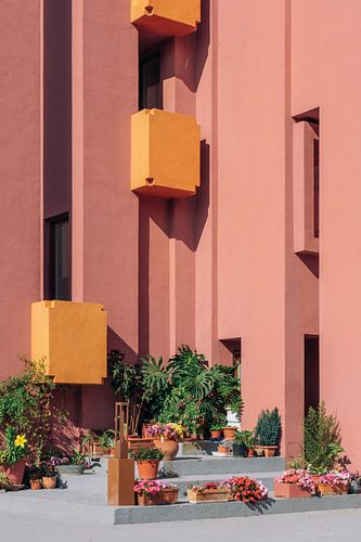 Muralla Roja reisfotografie print ᝢ abstracte roze architectuurfoto