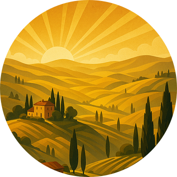 Toscana Art Deco Poster - Rolling Hills & Gouden Zonlicht
