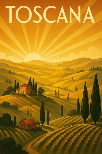 Toscana Art Deco Poster - Rolling Hills & Gouden Zonlicht