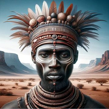 Afrikaanse man in landschap 2 van Yvonne van Huizen