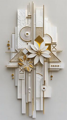 Abstract in wit en goud van Amanda Moore