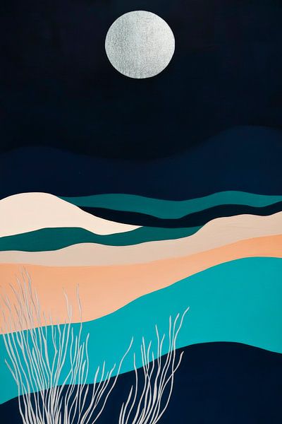 Mondschein über sanften Wellen – Farbenspiel von Poster Art Shop