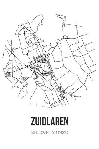 Zuidlaren (Drenthe) | Landkaart | Zwart-wit