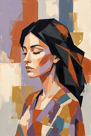 Portrait abstrait « Muse moderne » dans les tons terre cuite et lavande sur Zala Creative