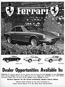 Ferrari 330 GT 2+2, 330 GTS & 275 GTB4 reclame 1968 van Atelier Liesjes