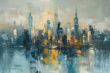 Stadtbild Abstrakt | Reflektierende Metropole von Abstraktes Gemälde