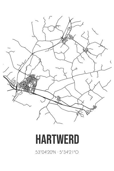 Hartwerd (Fryslan) | Map | Black and white by Prints of Place
