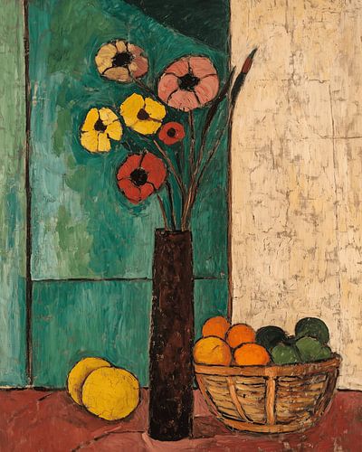 Boeket bloemen met citrusvruchten