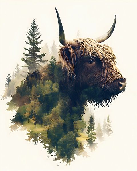 Schottischer Highlander im Wald Porträt von But First Framing
