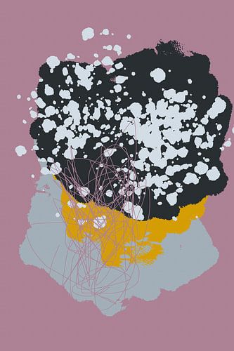 Moderne abstracte kunst. Heldere pastelkleuren. Paars, zwart, geel, grijs.