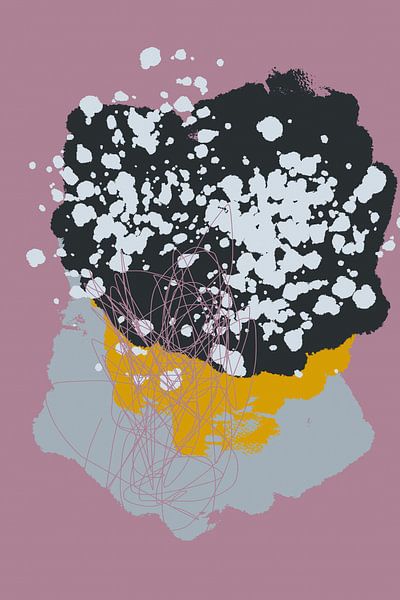 Moderne abstrakte Kunst. Helle Pastellfarben. Lila, schwarz, gelb, grau. von Dina Dankers