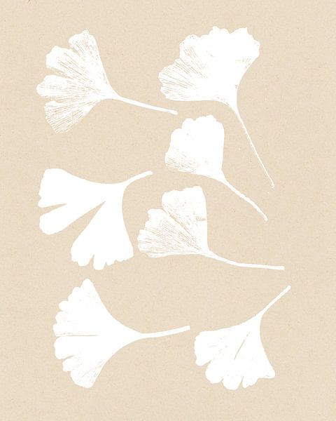 Ginkgo bladeren op licht beige. Moderne botanische minimalistische kunst. van Dina Dankers