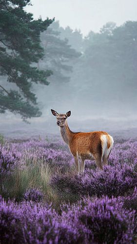 Cerf dans un paysage de landes