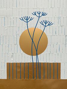 Japandi-Abstrakt: Minimalistische botanische Formen auf einer hellen Struktur