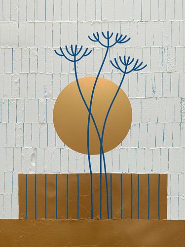 Japandi-Abstrakt: Minimalistische botanische Formen auf einer hellen Struktur