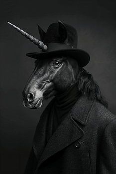 Zwarte eenhoorn met kleren