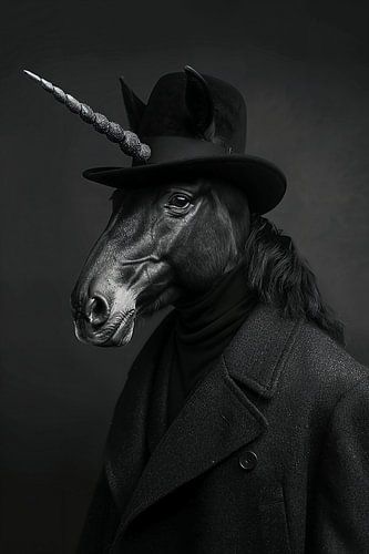 Zwarte eenhoorn met kleren