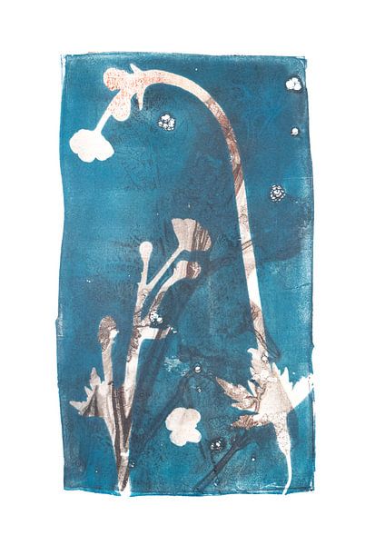 Botanische planten en bloemen afdruk blauw bruin van Angela Peters