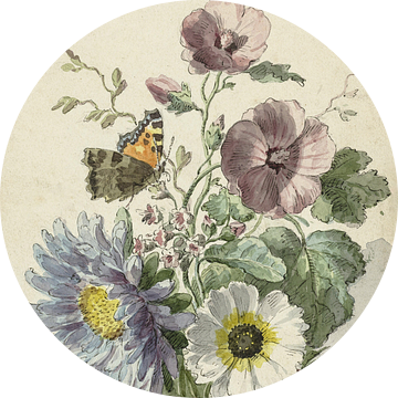 Boeket bloemen met een vlinder, Willem van Leen