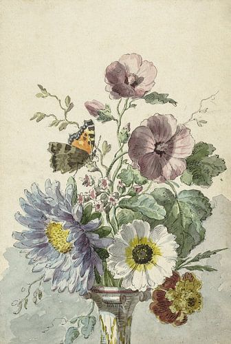Blumenstrauß mit Schmetterling - Willem van Leen