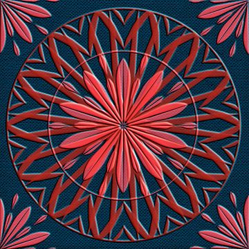 Ster in cirkel patroon, rose-rood op donkerblauw van Rietje Bulthuis