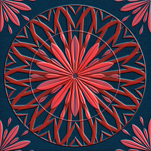 Star in circle pattern, pink-red on dark blue