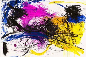 Levendig abstract schilderij met dynamische kleuren van De Muurdecoratie