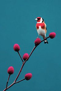 Stieglitz auf Rosendistel - Bunte Harmonie