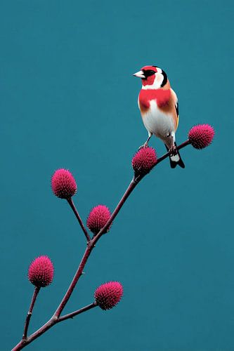 Tough Goldfinch on Pink Thistle - Colourful Harmony