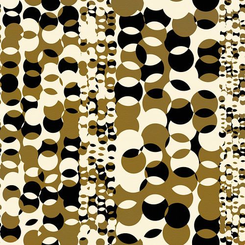Golden Bubbles II. Abstracte geometrische kunst in donker goud, zwart en wit
