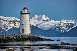Høgstein lighthouse watches over the Sunnmøre Alps, Godøy, Norway by qtx