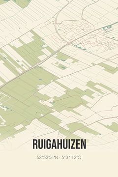 Vieille carte de Ruigahuizen (Fryslan) sur Rezona