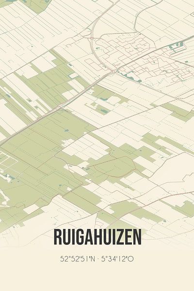 Vintage map of Ruigahuizen (Fryslan) by Prints of Place